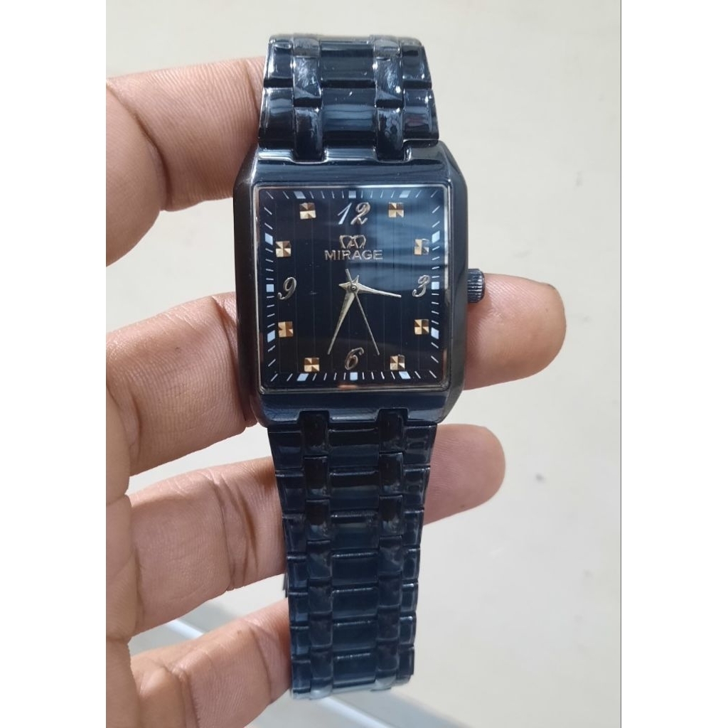 Jam tangan pria mirage rantai full hitam masih bagus murah