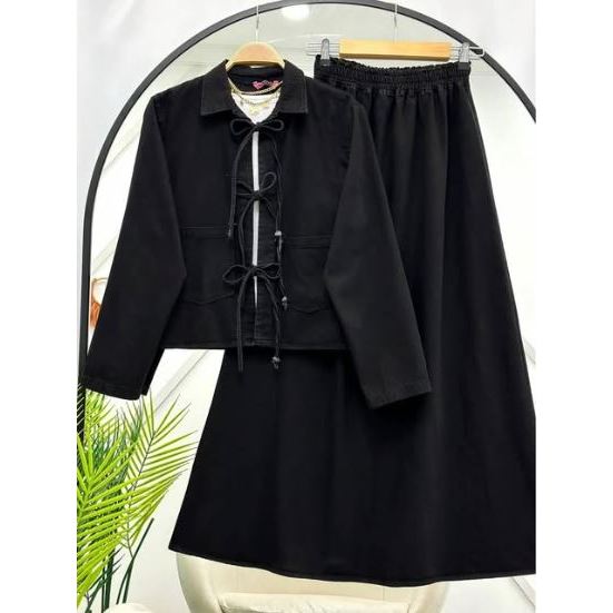 DIRA RIBBON JEANS WD - ONE SET SETELAN ROK WANITA MATT JEANS PREMIUM - JOPYNA