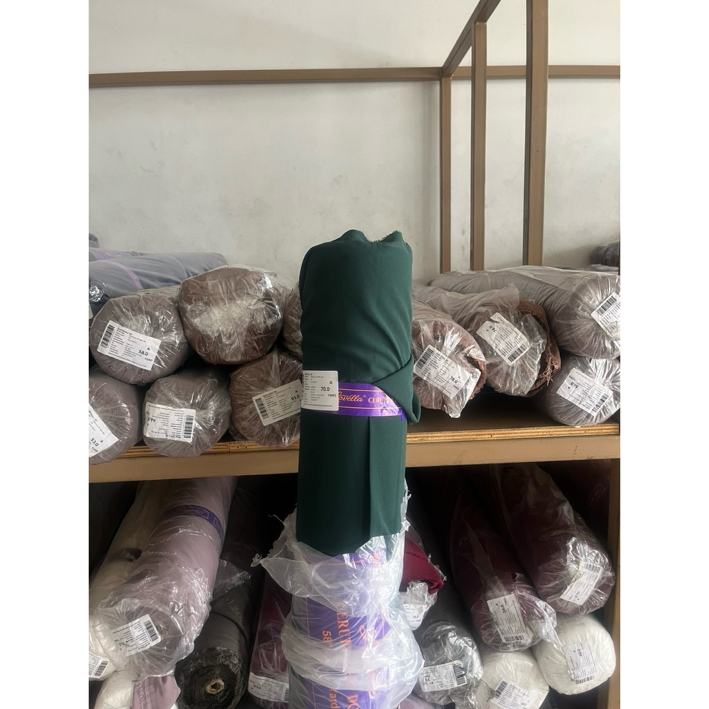 KAIN CERUTY BABYDOLL PREMIUM HIJAU BOTOL 1 ROLLAN/GULUNGAN ISI 60 YARD