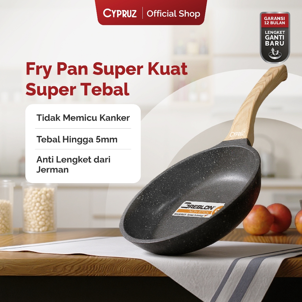 Cypruz Wajan Anti Lengket Fry Pan Premium Grey Granite Diecast Series
