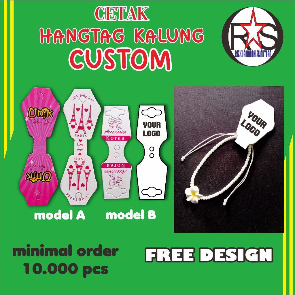 

Hangtag/Label Kalung Gelang Custom Free Design Merk Sendiri Murah Berkualitas