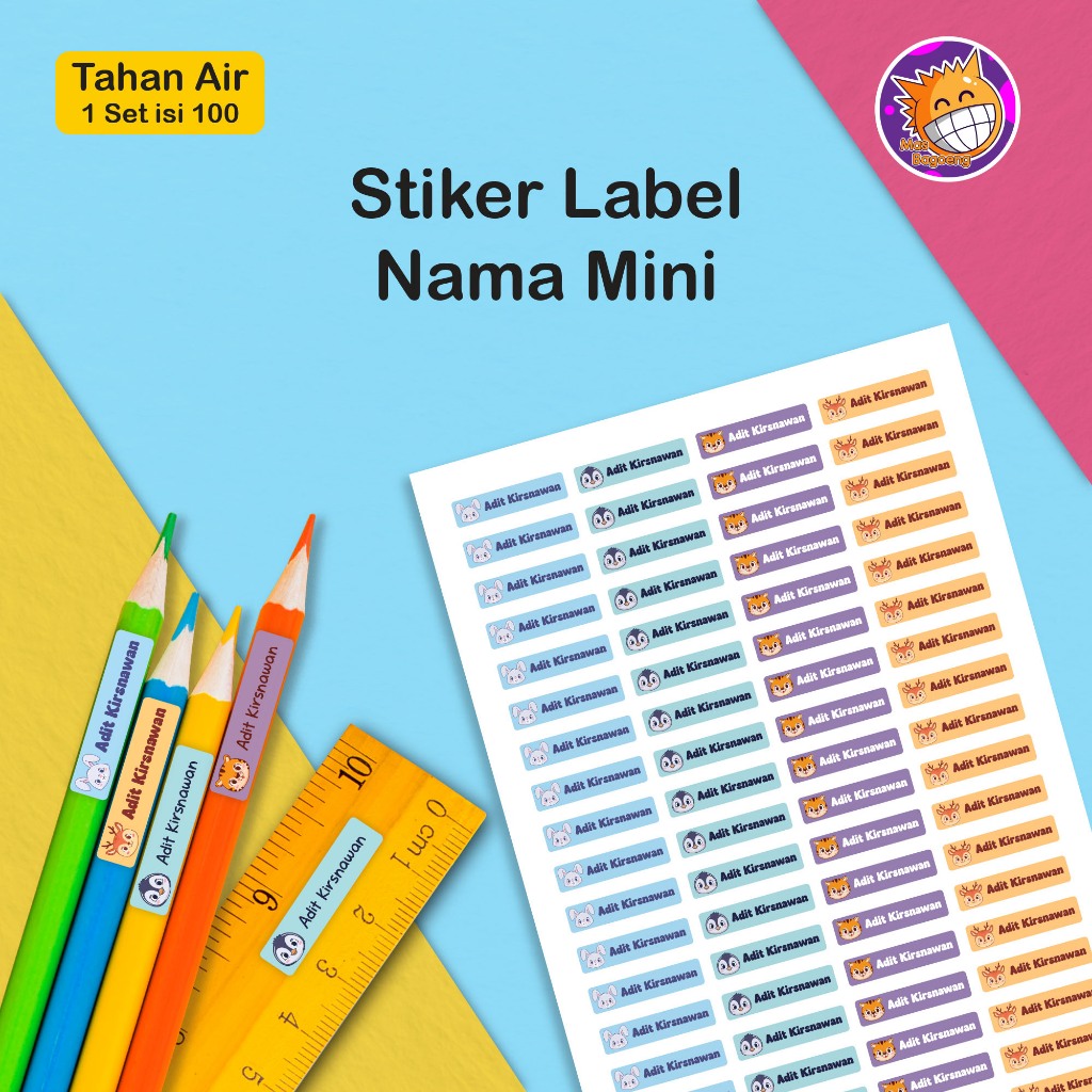 Stiker Label Nama Waterproof Premium Custom Pensil, Pulpen, Pena, Bolpoin, Buku, Stationary, Laptop,