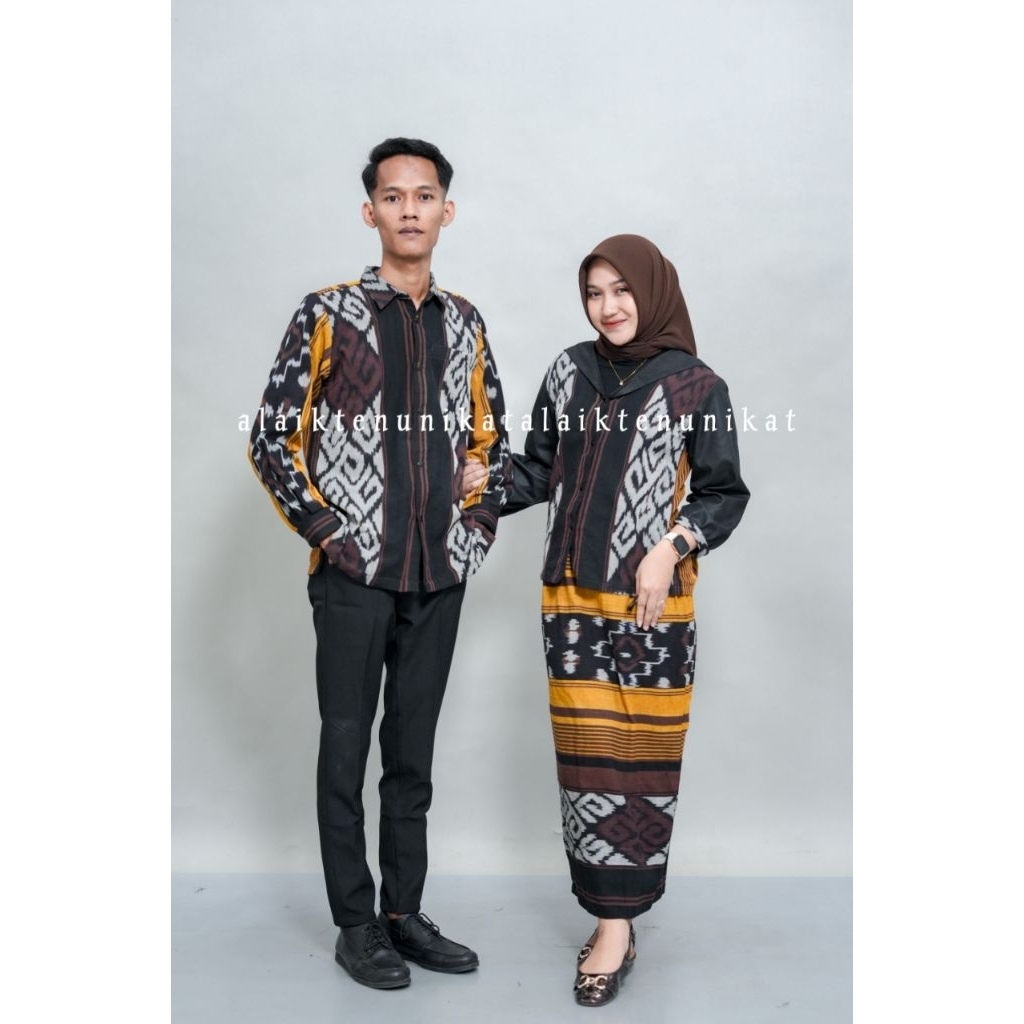 Couple Outfit Tenun Hitam Coklat ARUNA - Baju Kondangan - One set Tenun ARUNA - Setelan Tenun - Fash