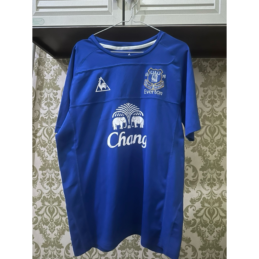 Jersey Bola Everton Retro 2009 Heitinga 5 Home Biru Lengan Pendek Original Le Coq Sportif