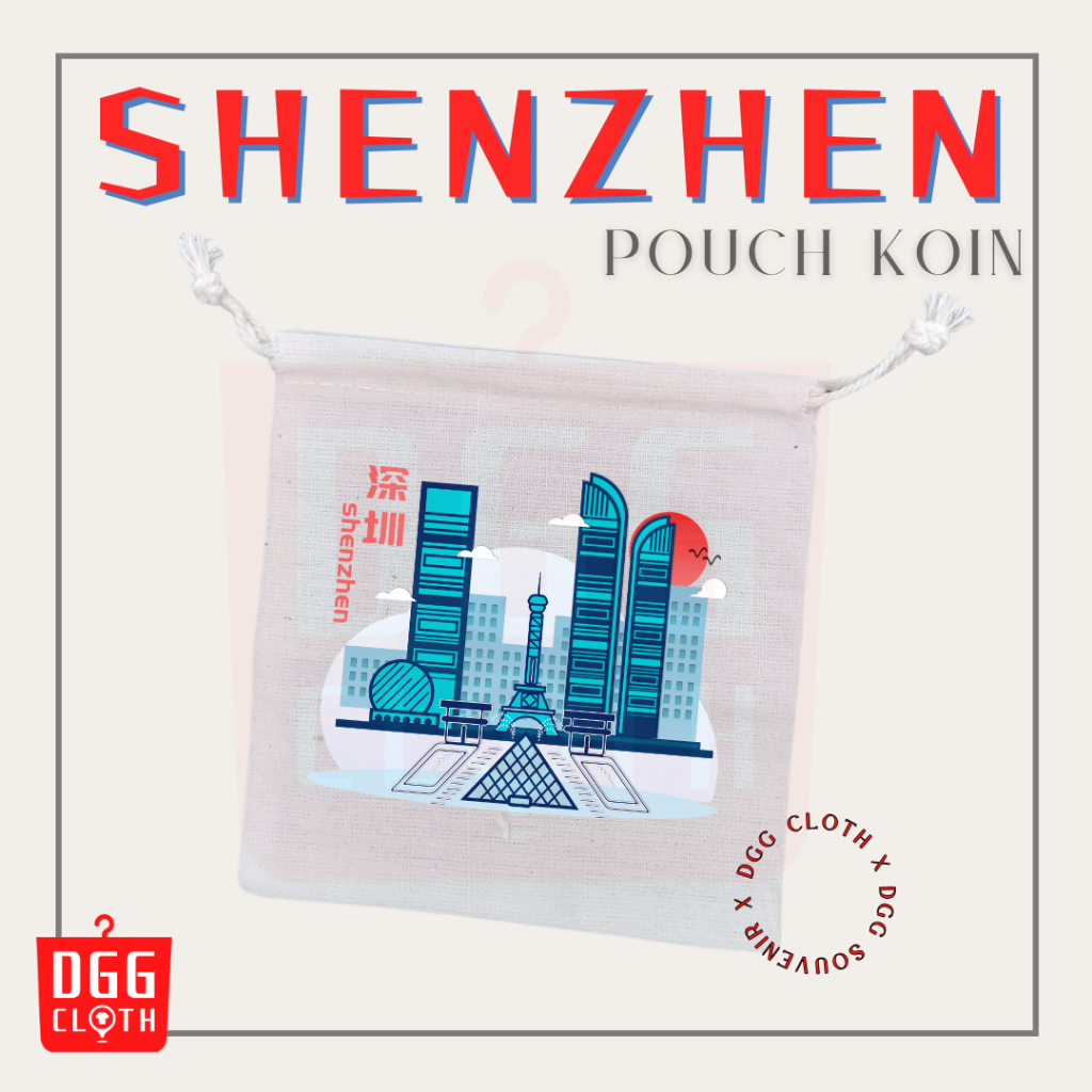 DGGCloth Pouch Koin Souvenir Shenzhen Dompet Koin Oleh Oleh China Bahan Blacu Tali Serut 3