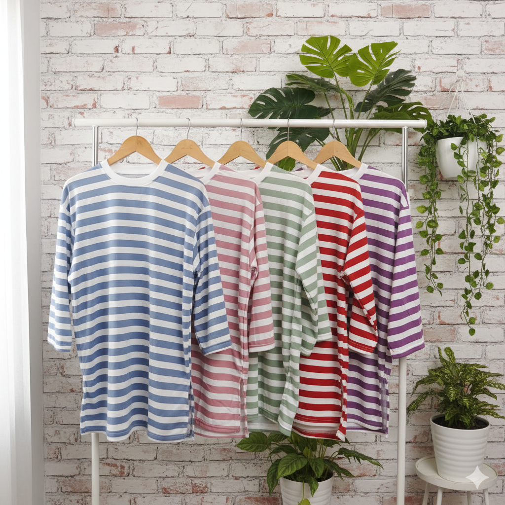 moerah wear - Blaster Top Allsize Kaos Oversize Wanita Salur Lengan 3/4 | Baju Atasan Korean Style K