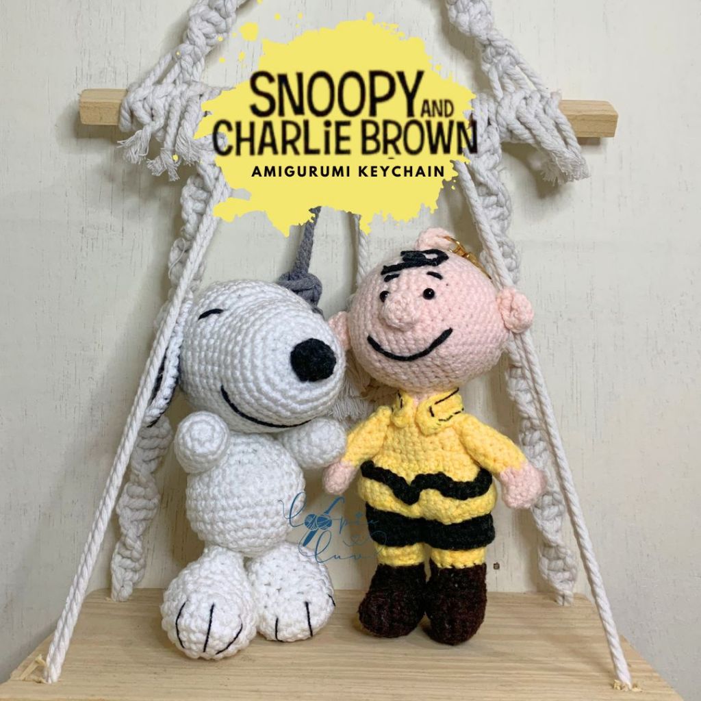 Boneka Rajut Snoopy dan Charlie Brown | Amigurumi Snoopy dan Charlie Brown | Plushie Bag Charm Snoop