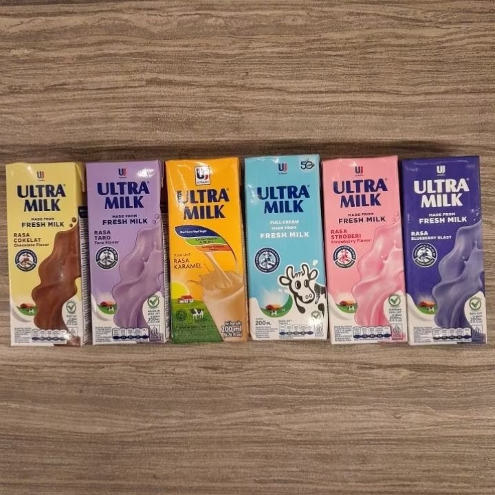 

Ultra Milk susu UHT 200ml rasa Coklat / Blueberry / Strawberry / Full Cream / Taro / Caramel