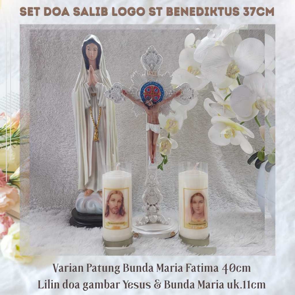 Set Doa Katolik/Patung Yesus Hati Kudus/Patung Bunda Maria Boro/Salib kayu
