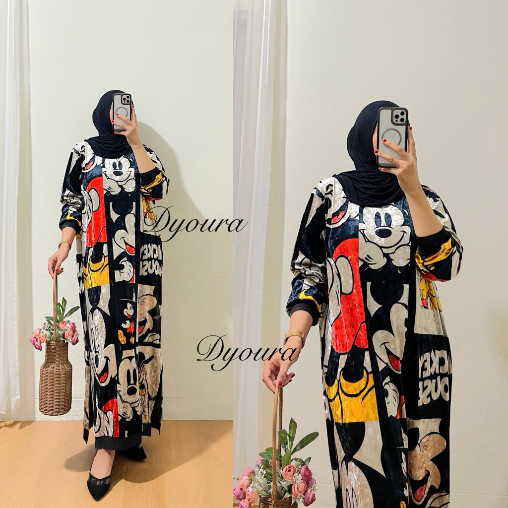 dress bludru premium Ori BKK / gamis bludru payet printing