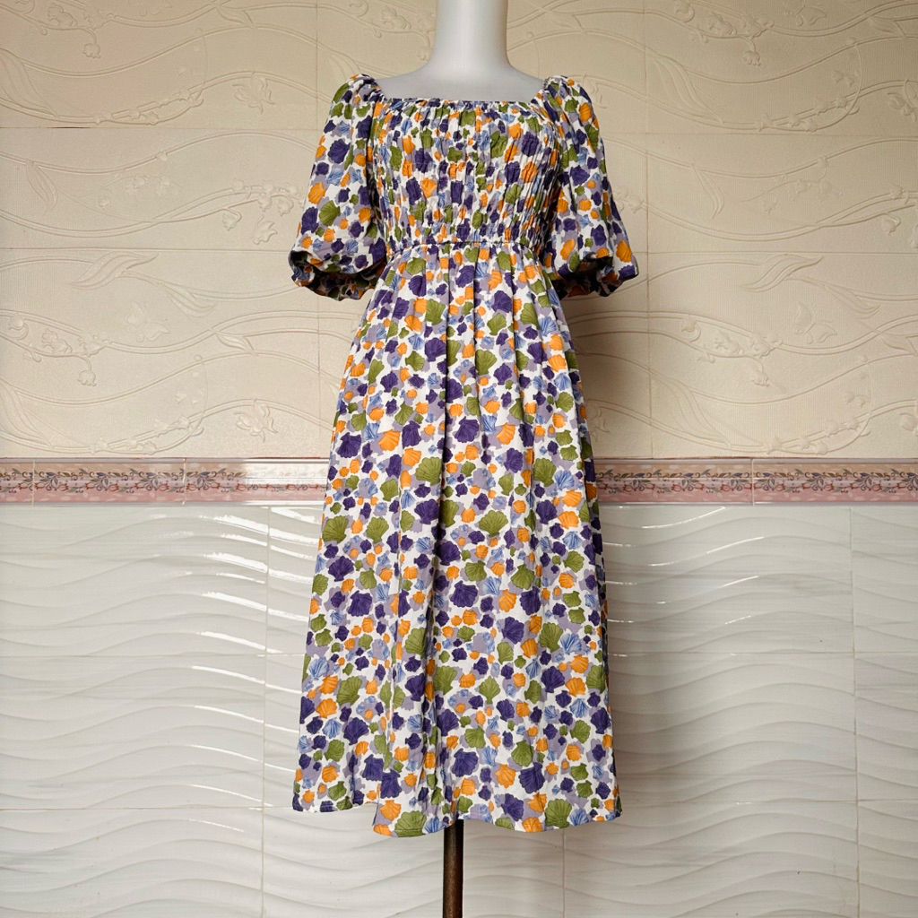 Baby Blue Vintage Dress Smock Prelove Pantai Natal Imlek Coquette