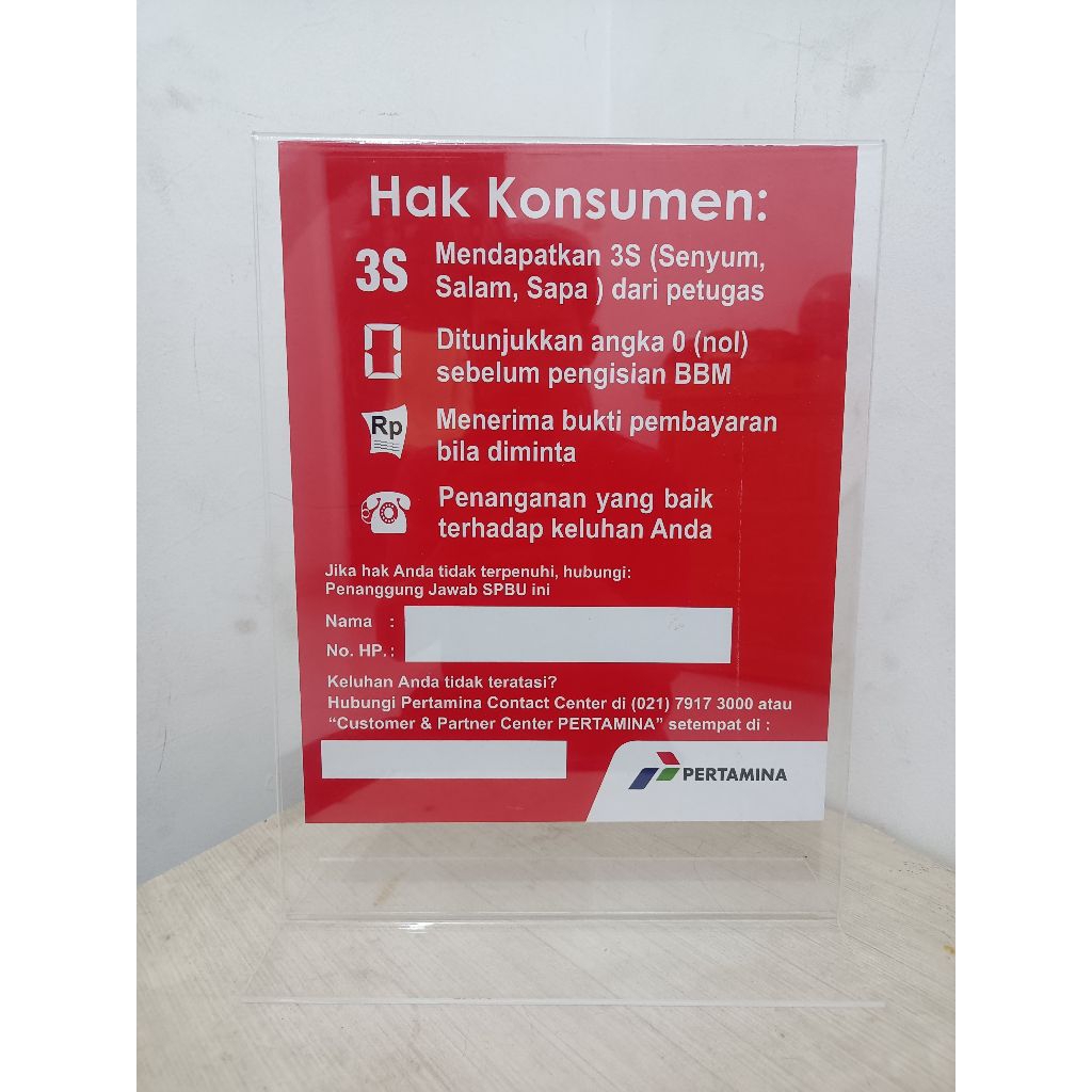 

AKRILIK TEBAL A4 HAK KONSUMEN 3S SPBU BOLAK BALIK | SIAP PAJANG