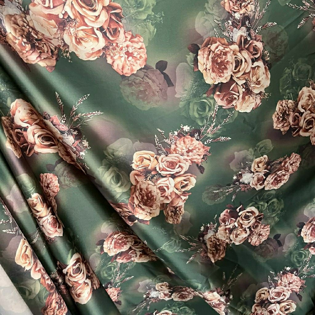 KAIN SATIN SILK PREMIUM MOTIF BUNGA BESAR  - KAIN SATEN MOTIF KEMBANG BESAR - BAHAN KAIN MOTIF BUNGA