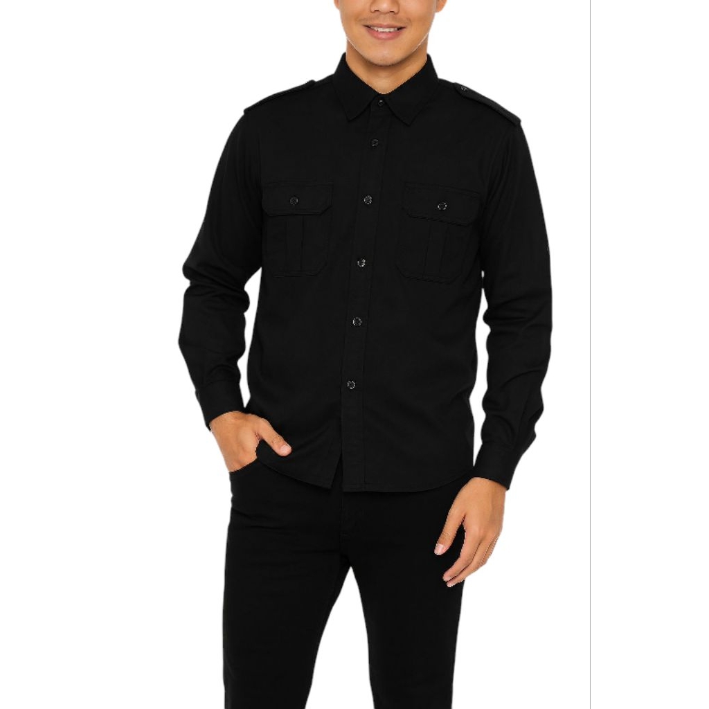 Kemeja PDL Seragaman Kerja Warna Hitam /Kemeja PDL Polos Lengan Panjang Pria Dan Wanita