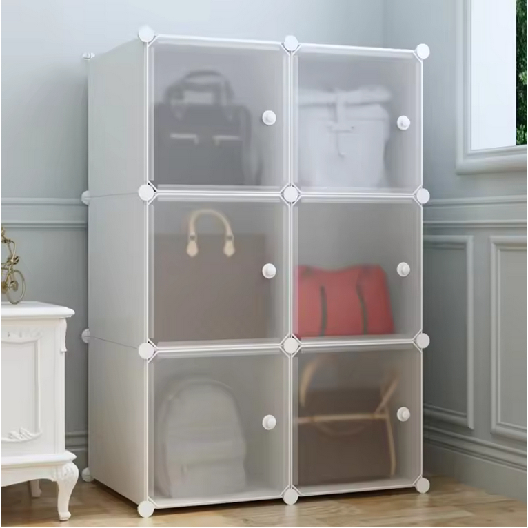 Lemari Tas Tertutup Estetik / Rak Tas Portable Serbaguna / Lemari Plastik Susun 3 Tingkat Minimalis