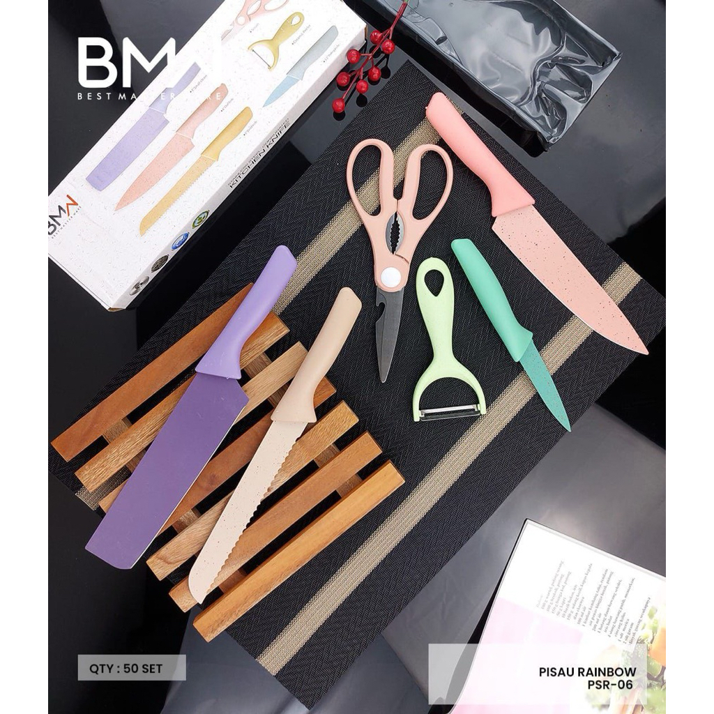 Pisau Rainbow 6 in 1 – Set Pisau Dapur Warna-Warni