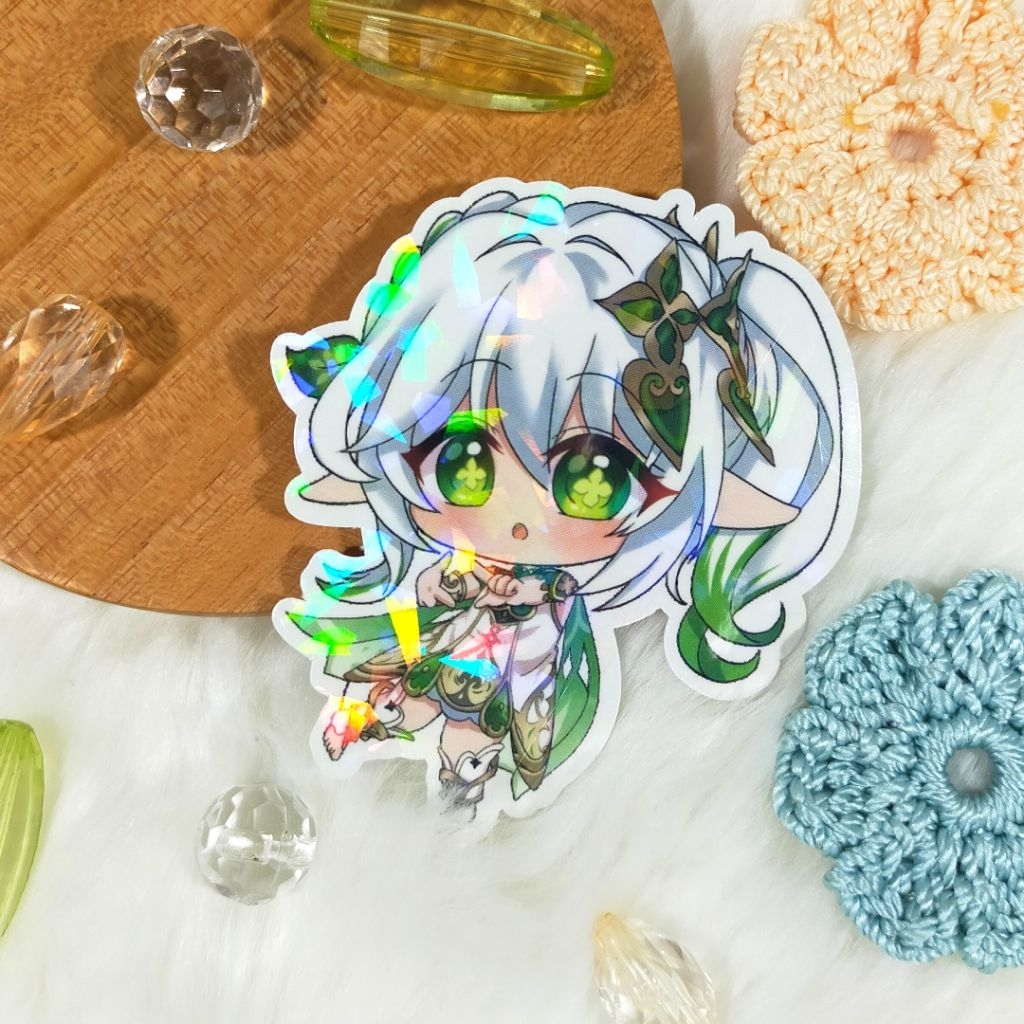 

Sticker Hologram Brokenglass Fanmerch Genshin Impact Nahida Chibi Original Fanart by Merch Trove Art