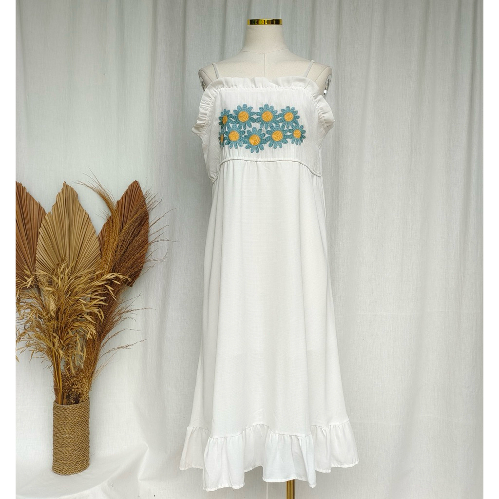 White Dress motif bunga bordir