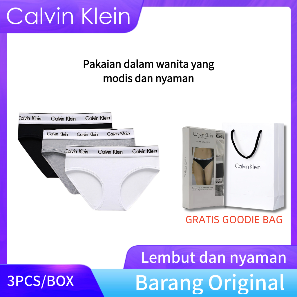 Celana dalam katun wanita Calvin Klein 3-pack original - celana dalam bikini pinggang rendah ck