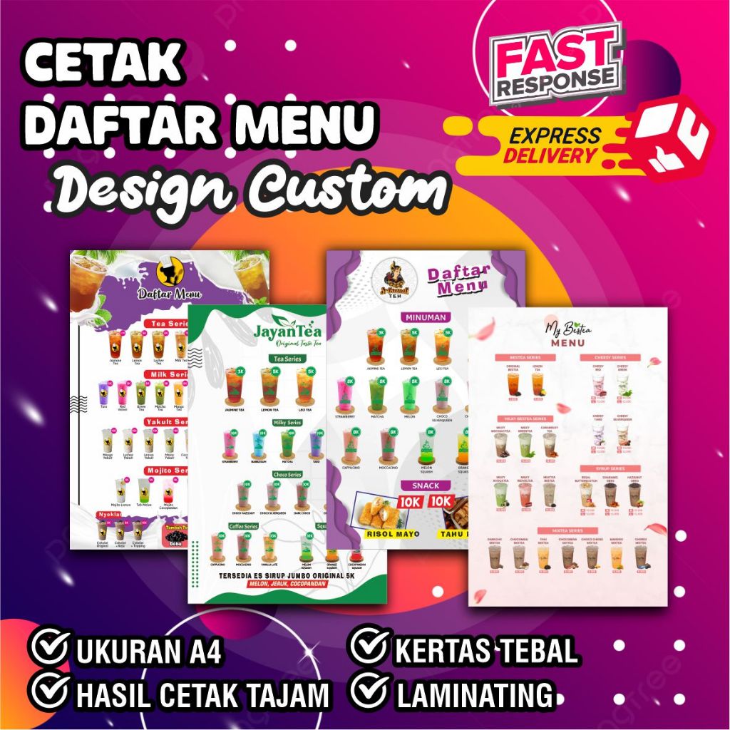 

DAFTAR MENU MINUMAN DAN MAKANAN CETAK DAFTAR MENU DESAIN CUSTOM SUKA SUKA KEKINIAN