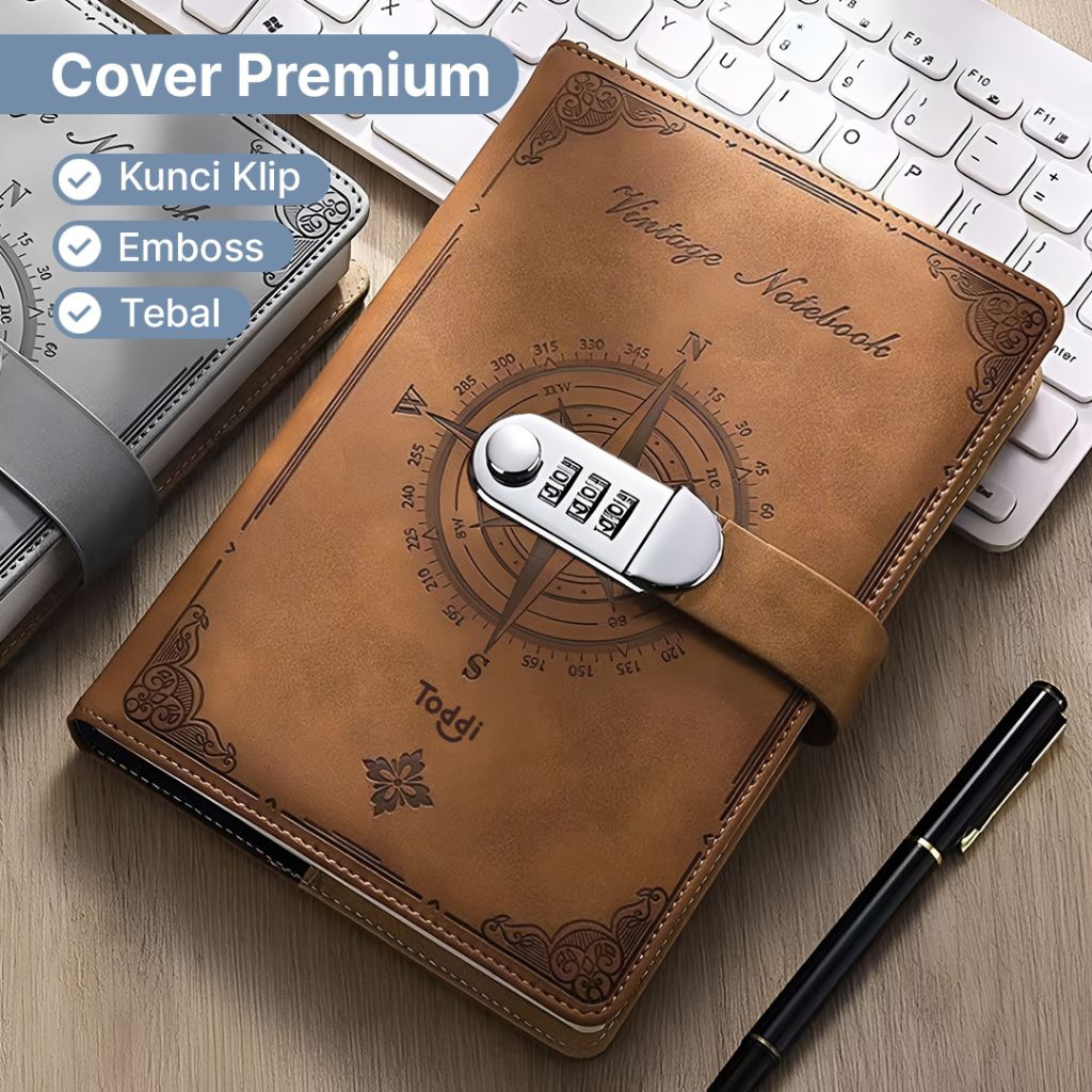 

YAS - Toddi Buku Jurnal Leather Diary 200 Halaman Grid A5 with Lock Brown Journal Catatan Notebook Notepad Agenda Kerja Kuliah Sekolah QDOT0I