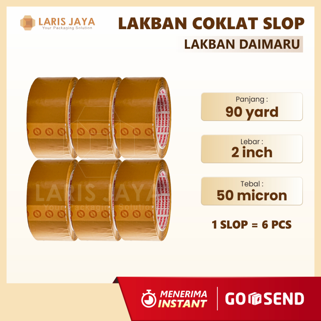 

Paket Lakban Coklat 1 Slop Isi 6 Lakban Isolasi Selotip Merk Daimaru 2 Inch / 48 mm x 90 Yard ( Lakban DM Coklat 2" (6 pcs) )