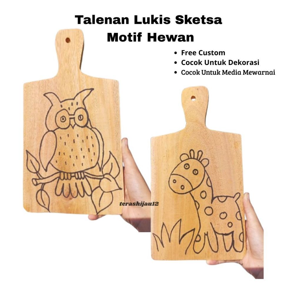 Talenan gambar sketsa / talenan kayu motif sketsa hewan
