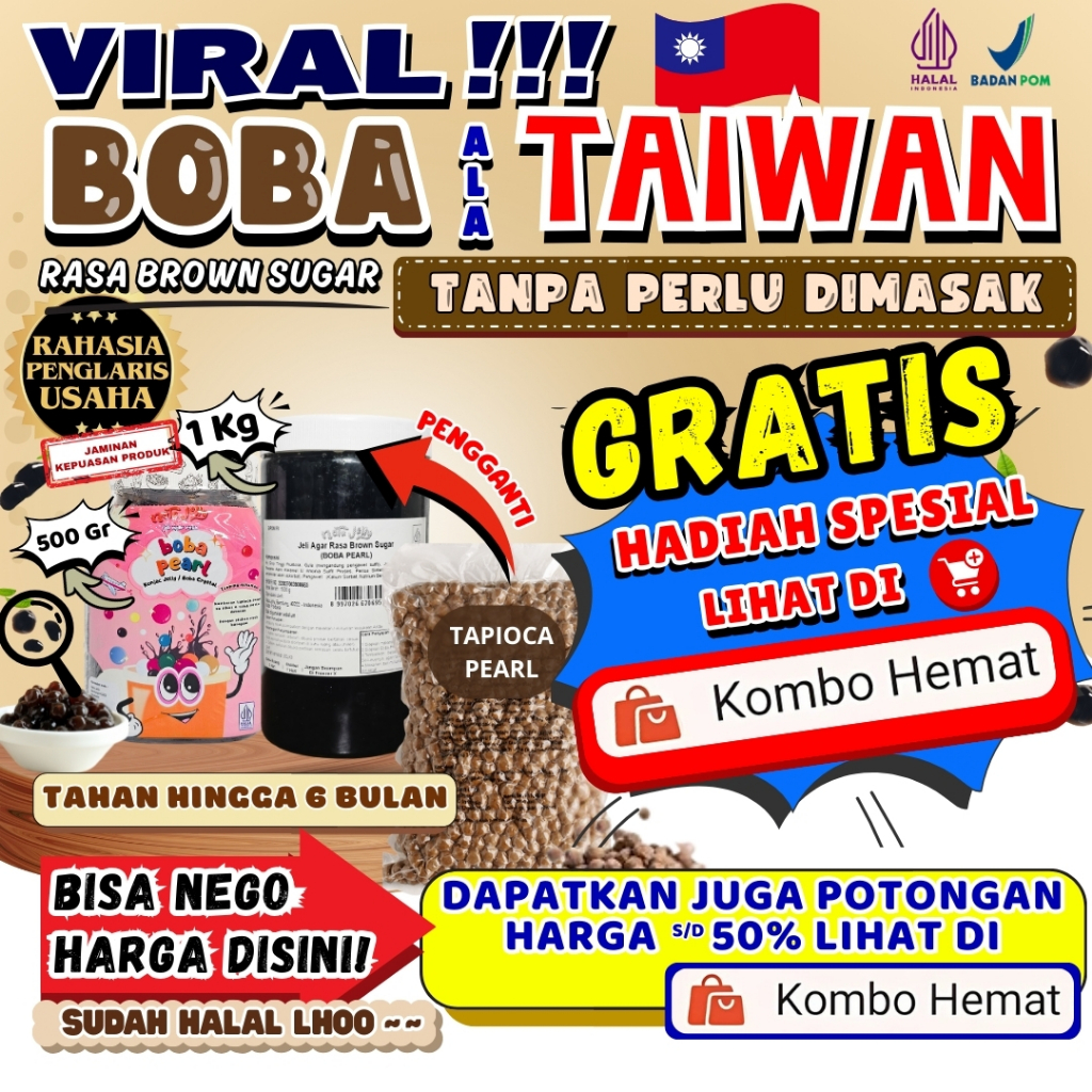 Boba Tapioca Pearl Jelly Siap Saji - Boba Bubble Brown Sugar Instant 1 Kg Tanpa Perlu Dimasak | Coco