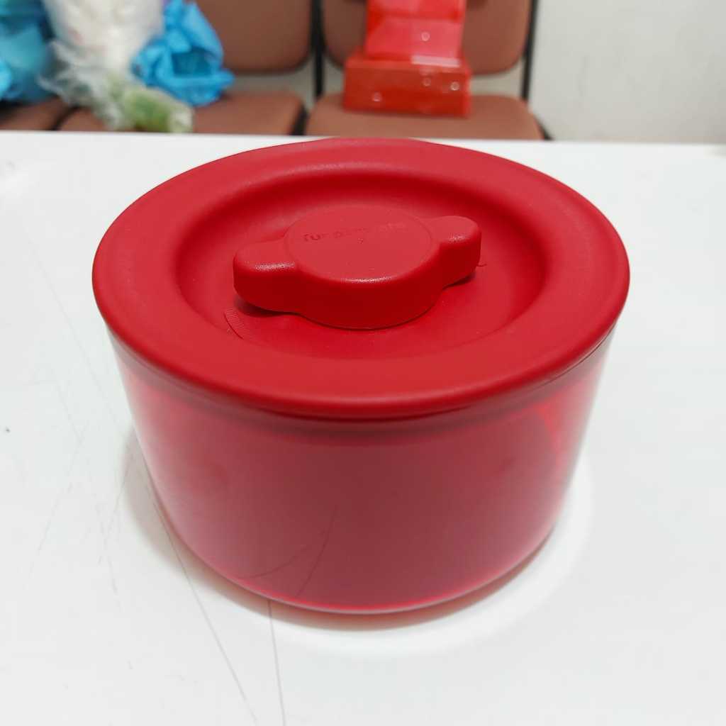 Tupperware premier glass toples kue bahan kristal merah 800ml