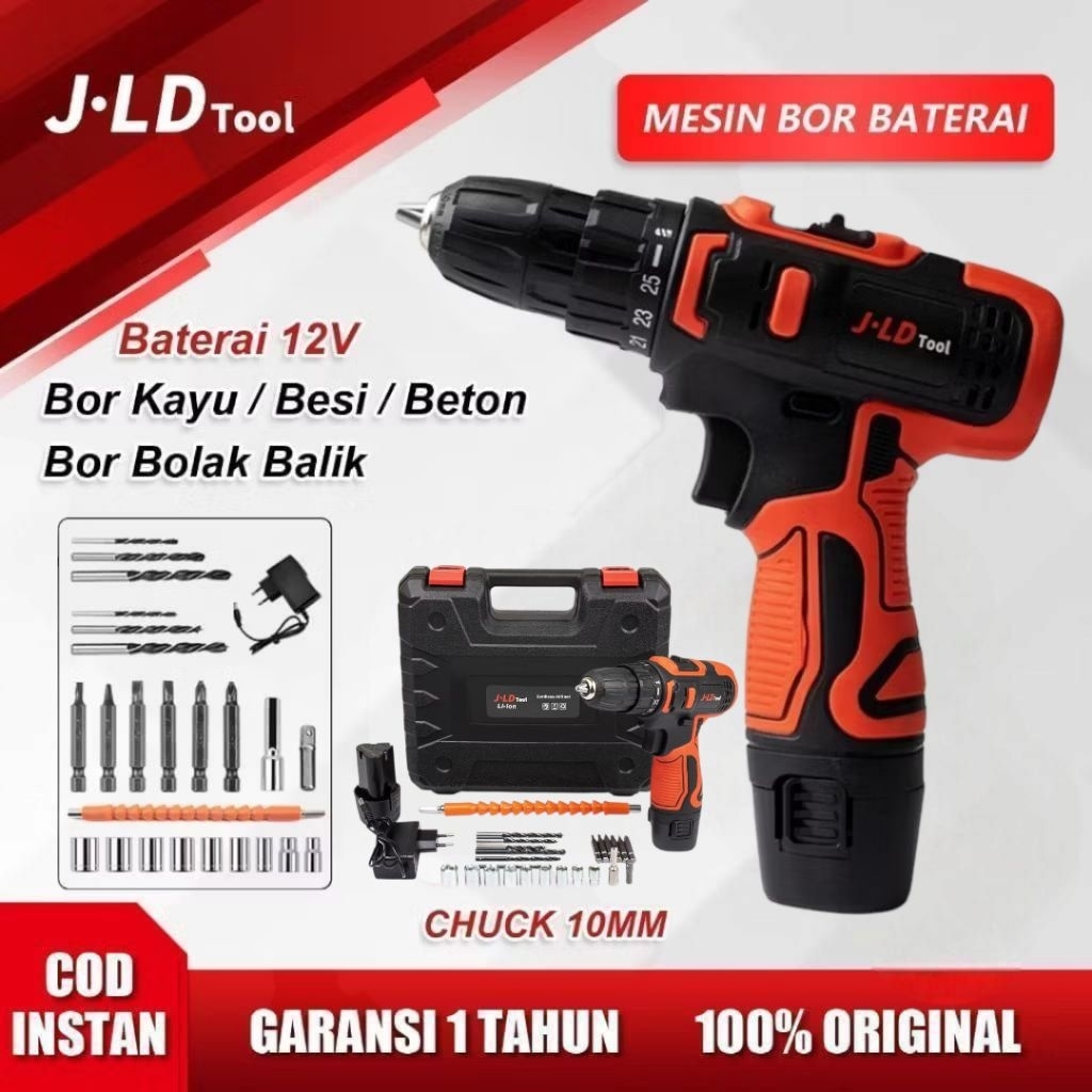 JLD 12Vf Mesin Bor Baterai Murah Berkualitas Bor Cas Jld Bor Case 2 Batre Fullset Portable 25+1