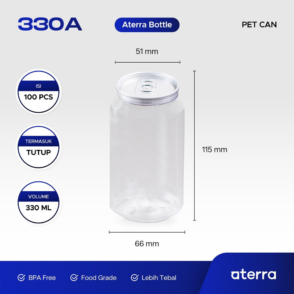 Aterra | Botol 330A - Isi 100 Pcs Termasuk Tutup Lid - Pet Can Bottle 330 ml Pop Can