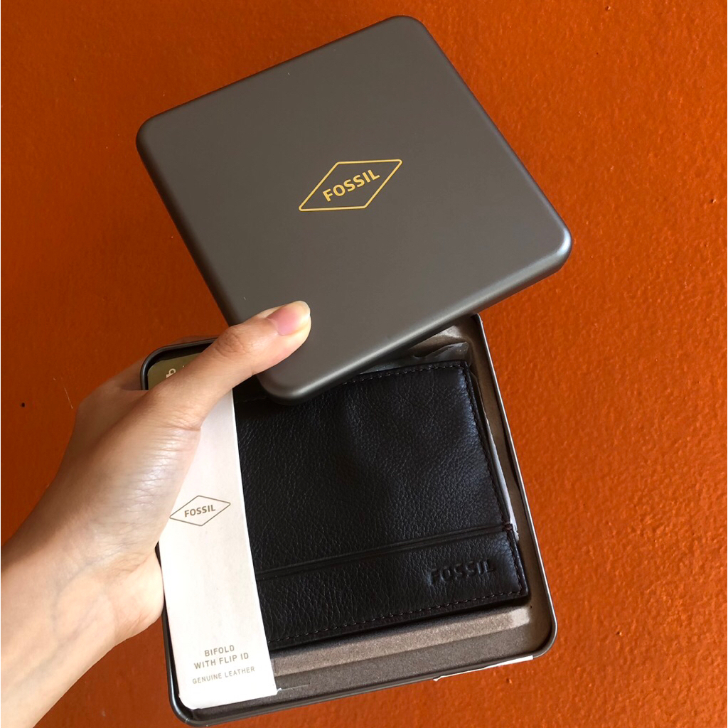 new black fossil wallet men dompet hitam pria laki
