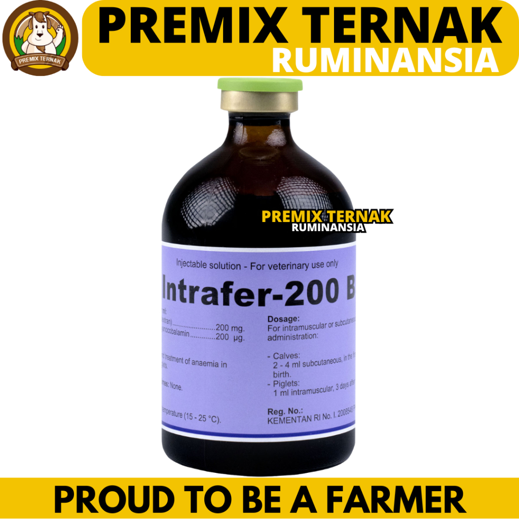 INTRAFER 200 B12 100ML - Obat Hewan Anti Anemia & Pemacu Pertumbuhan Fe & B12 Sapi Babi Kambing