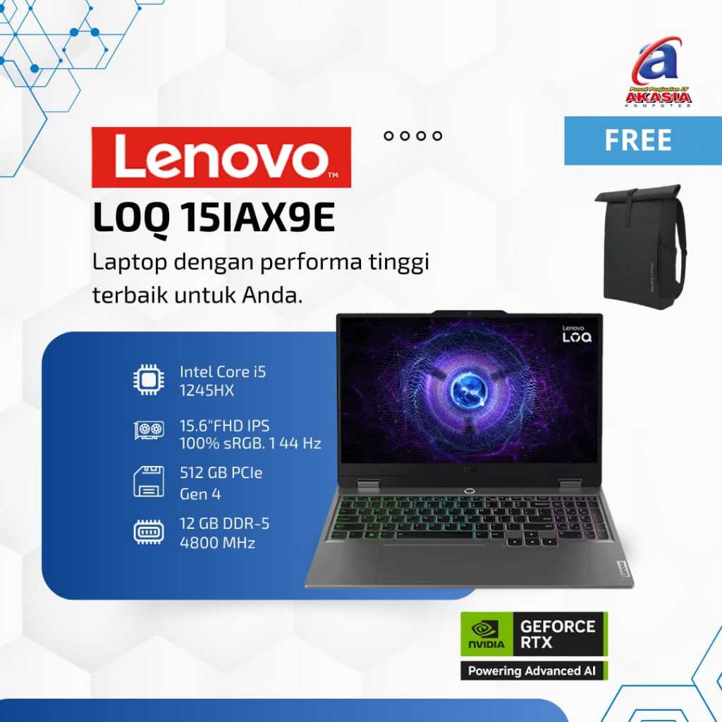LENOVO LOQ 151AX9E Intel i5 12450HX 12GB SODIMM SSD 512GB 15.6"FHD IPS W11+OHS2024+M365