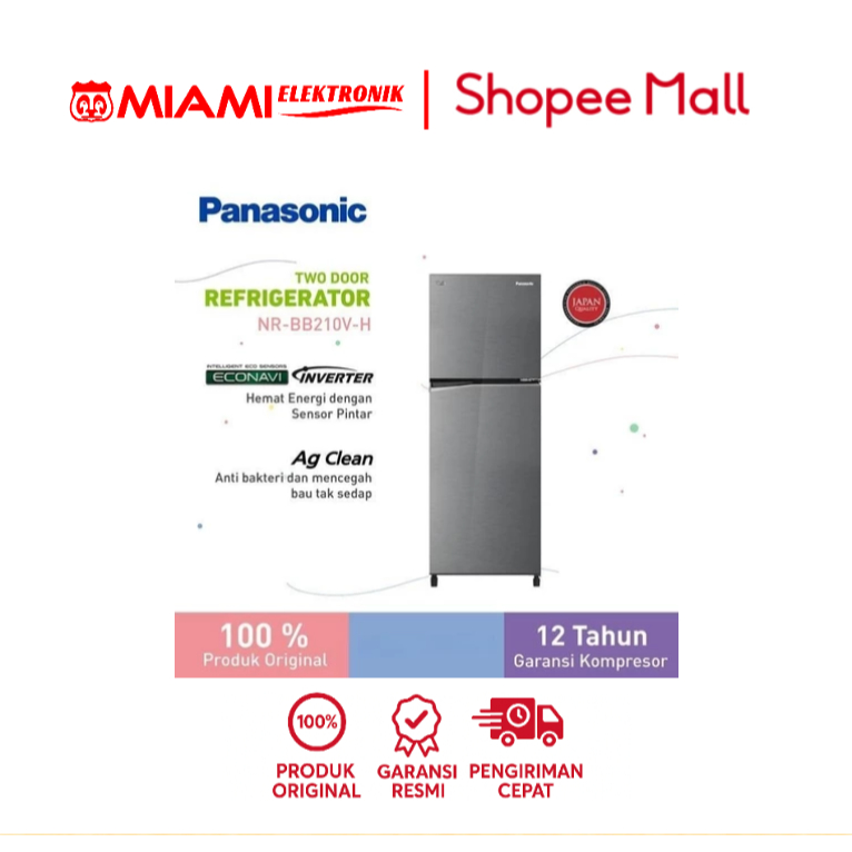 Panasonic NR-BB210V-H / NRBB210VH Kulkas 2 Pintu [210 L] - Glory Grey
