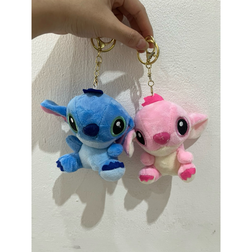 Gantungan Kunci  Lilo & Stitch Angel Ungu Biru Pink Boneka Plush Toys Cute
