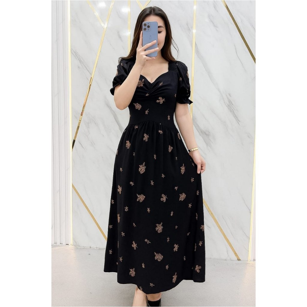 Daster Madam Midi Dress Karet Busui Lengan Pendek Gaun Batik Wanita Rayon Super Premium All Size