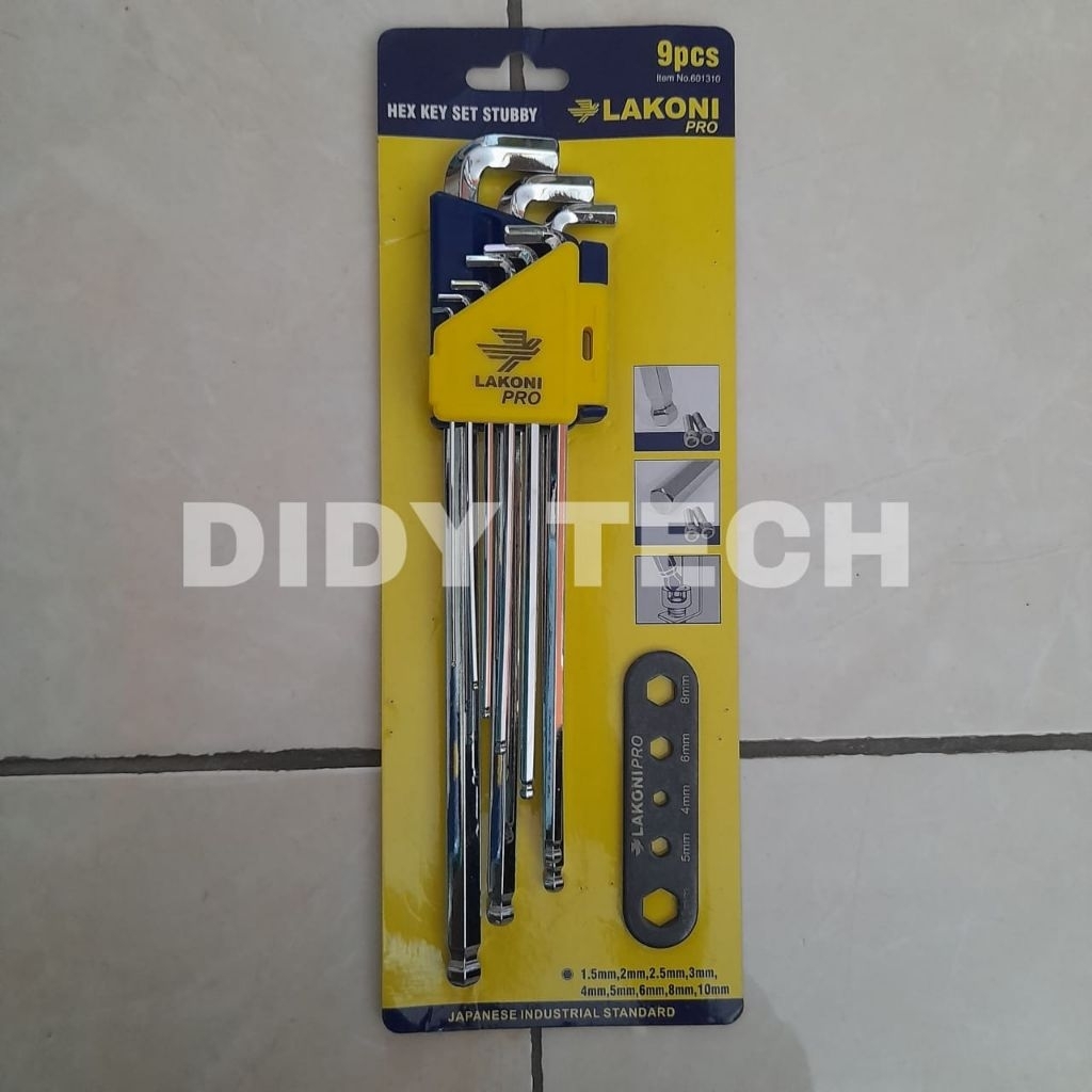 Satu set kunci L heksagonal (hex key set) merek Lakoni Pro.
