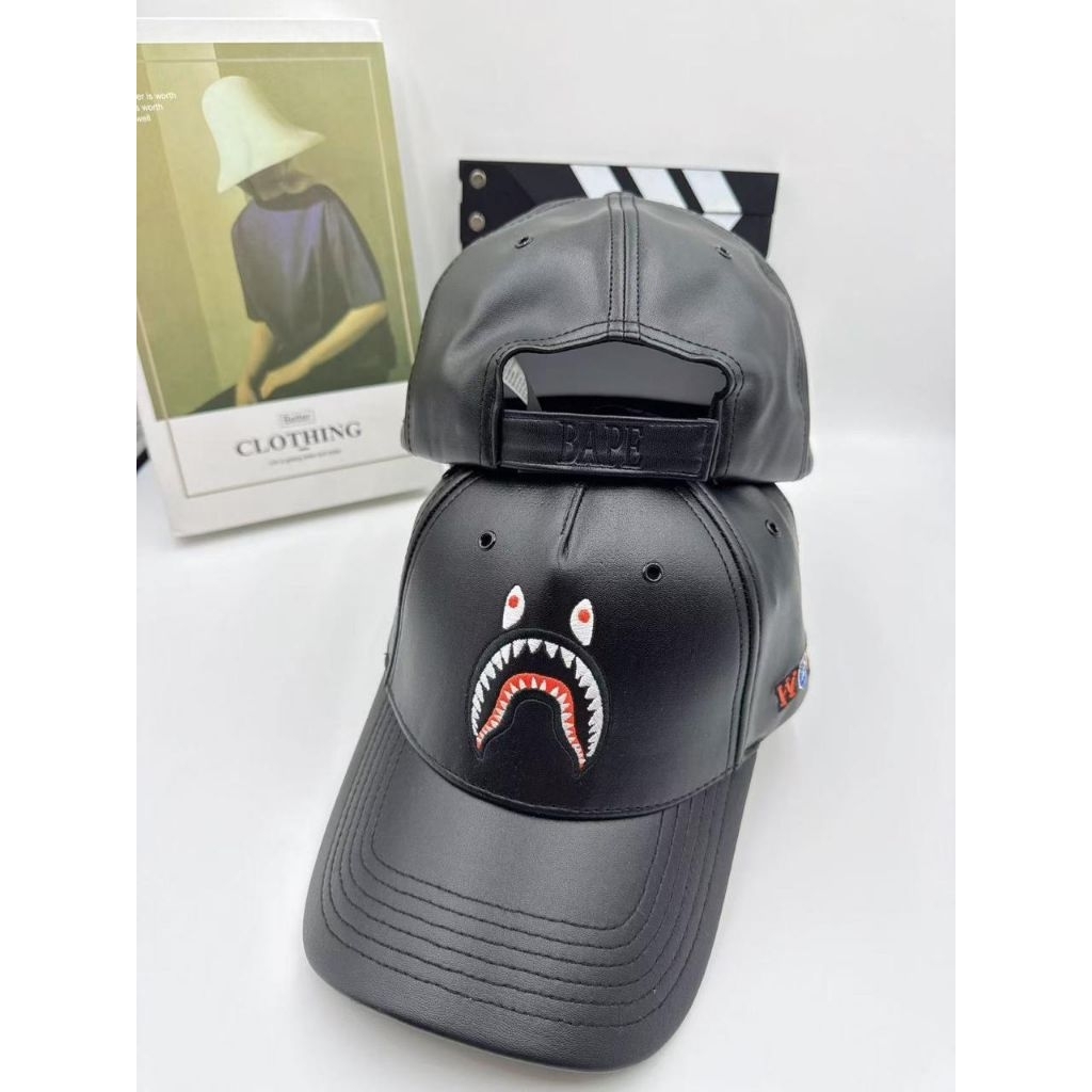 topi kulit  pria / topi baseball leather bape shark