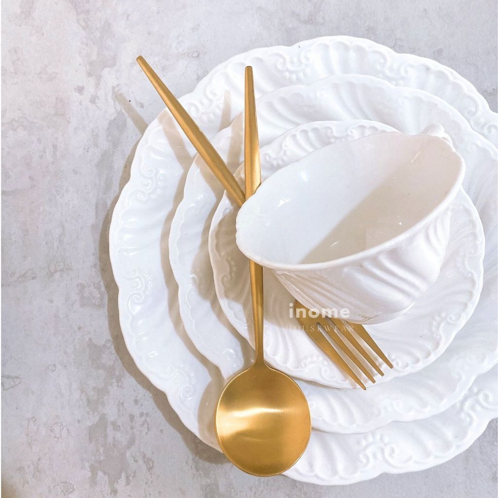 Montana Dinner ware, plateware, white plate, classic plate,piring keramik putih, set piring klasik, 