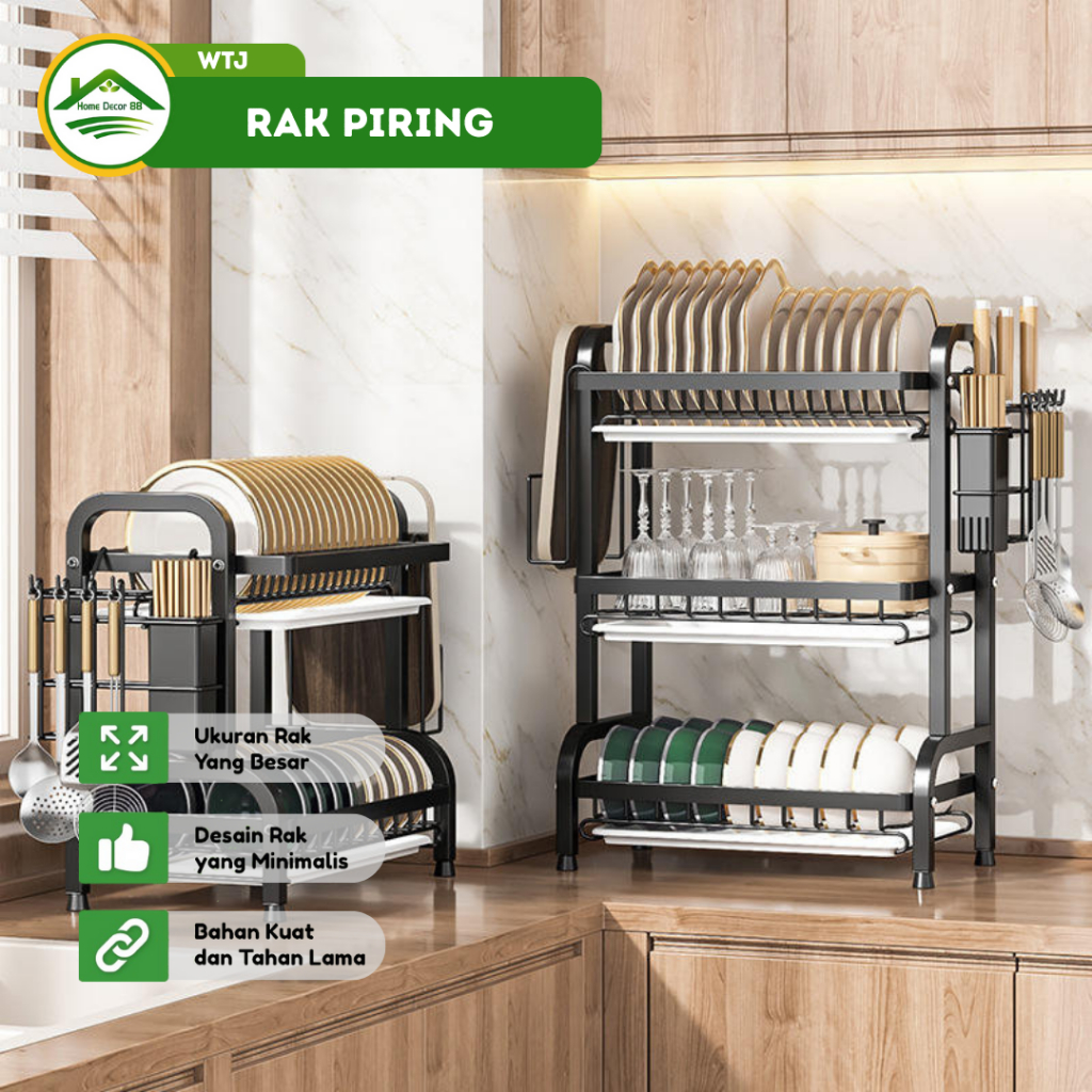 Rak Cuci Piring Stainless Rak Piring Rak Dapur Rak Dapur Stainless Hitam 3 Susun Rak Piring