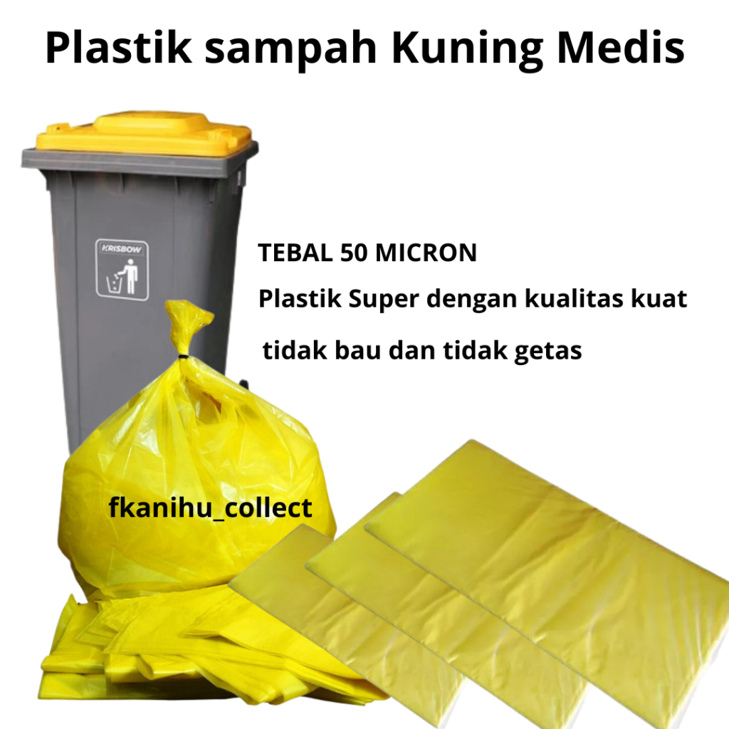 Kantong Sampah Kuning Medis Polos TEBAL 50 MICRON / Plastik Sampah Medis Kuning