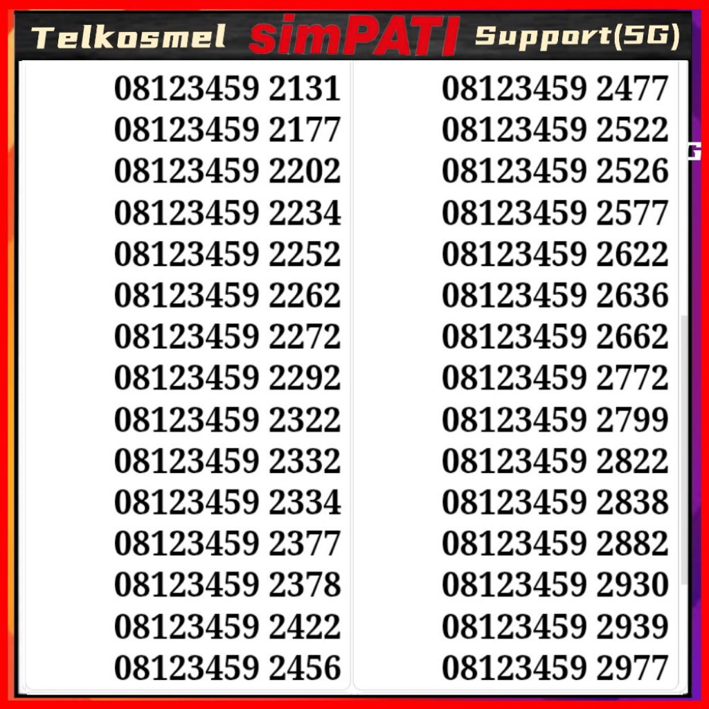 perdana nomor cantik telkomsel simpati  rapih 12345