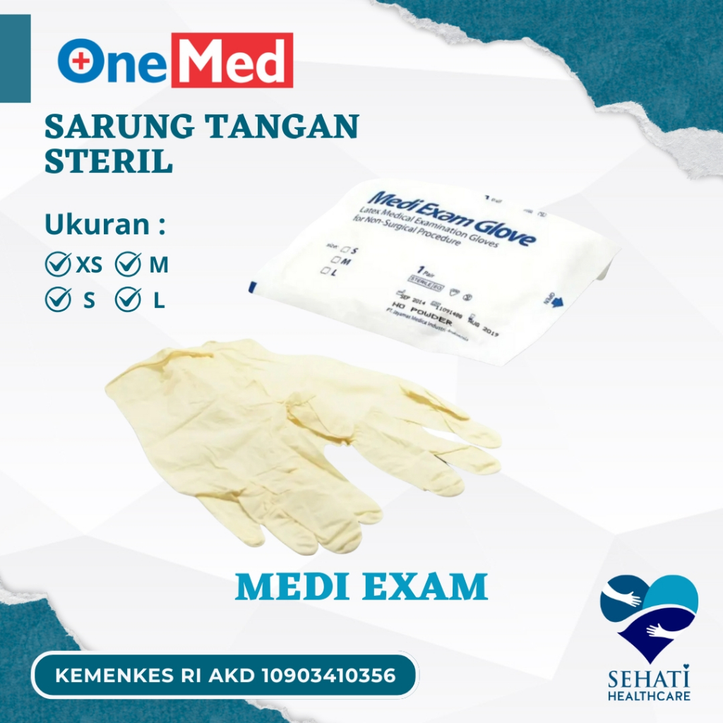 Onemed Sarung Tangan Medi Exam Sterile Ukuran XS S M L  Handscoon Handscon Handskun Karet Latex Surg