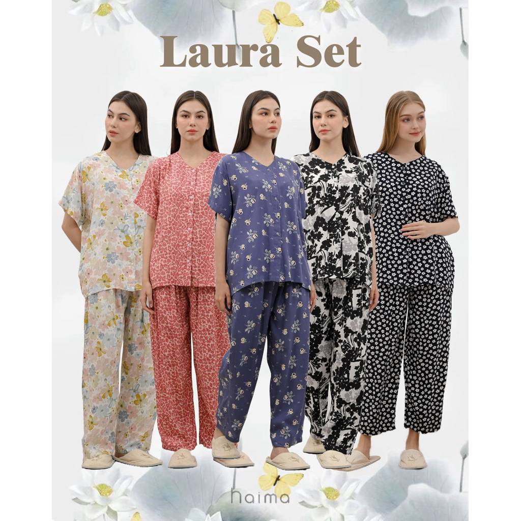 HAIMA - LAURA SET ( pajamas - oneset - piyama pendek - piyama pendek rayon )