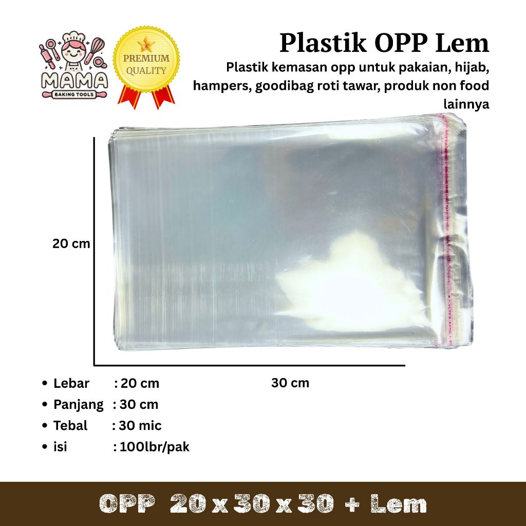 

Plastik OPP (LEM) Tebal 20 x 30 x 30 / Plastik Kue / Plastik Roti / Plastik Undangan / Plastik Cookies / Plastik Uang