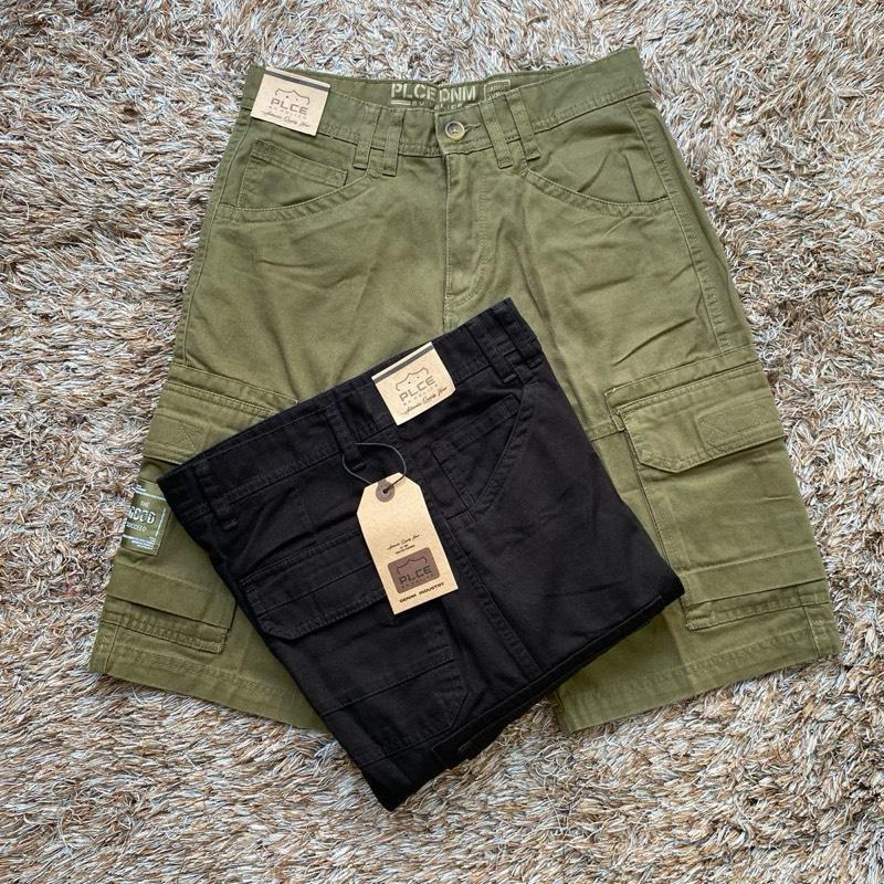 POLICE DENIM Celana Cargo Pendek pria Slim Fit stretch cotton twill premium