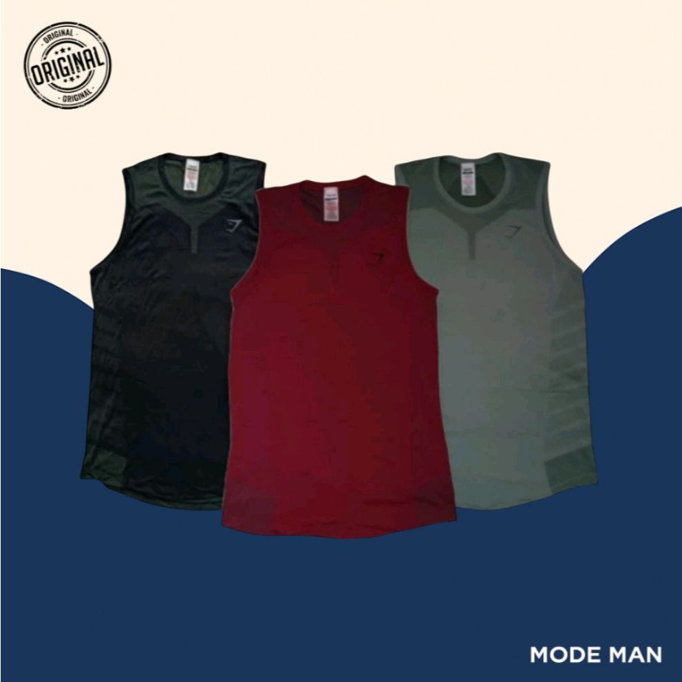 Gym-Shark Tank Top Cowok 315 – Tank Top Pria Gym, Kaos Fitness Seamless, Pakaian Olahraga Pria – 100