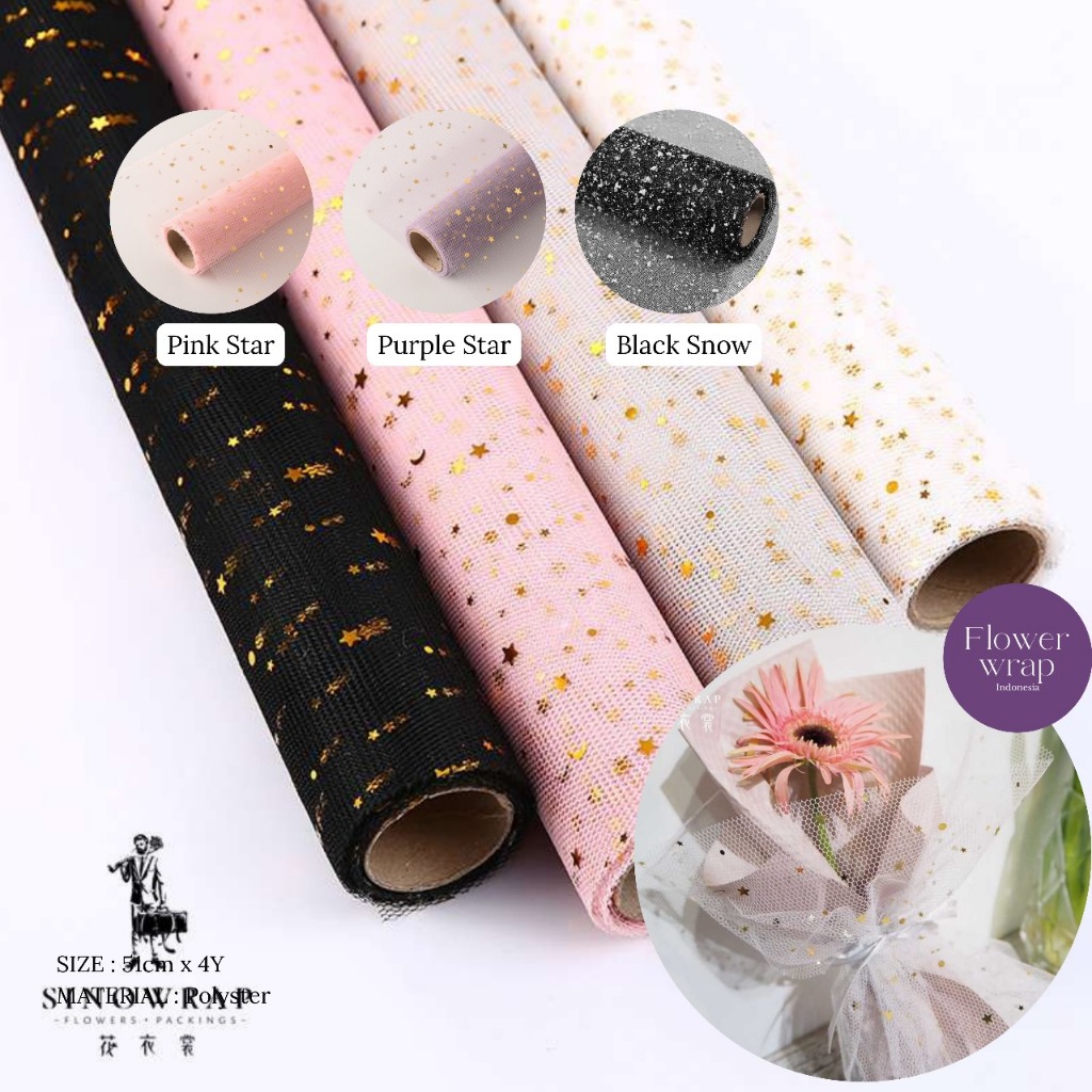 

Cellophane Flower wrapping paper varian Mesh bintang premium paper florist kertas jaring bintang buket bunga premium