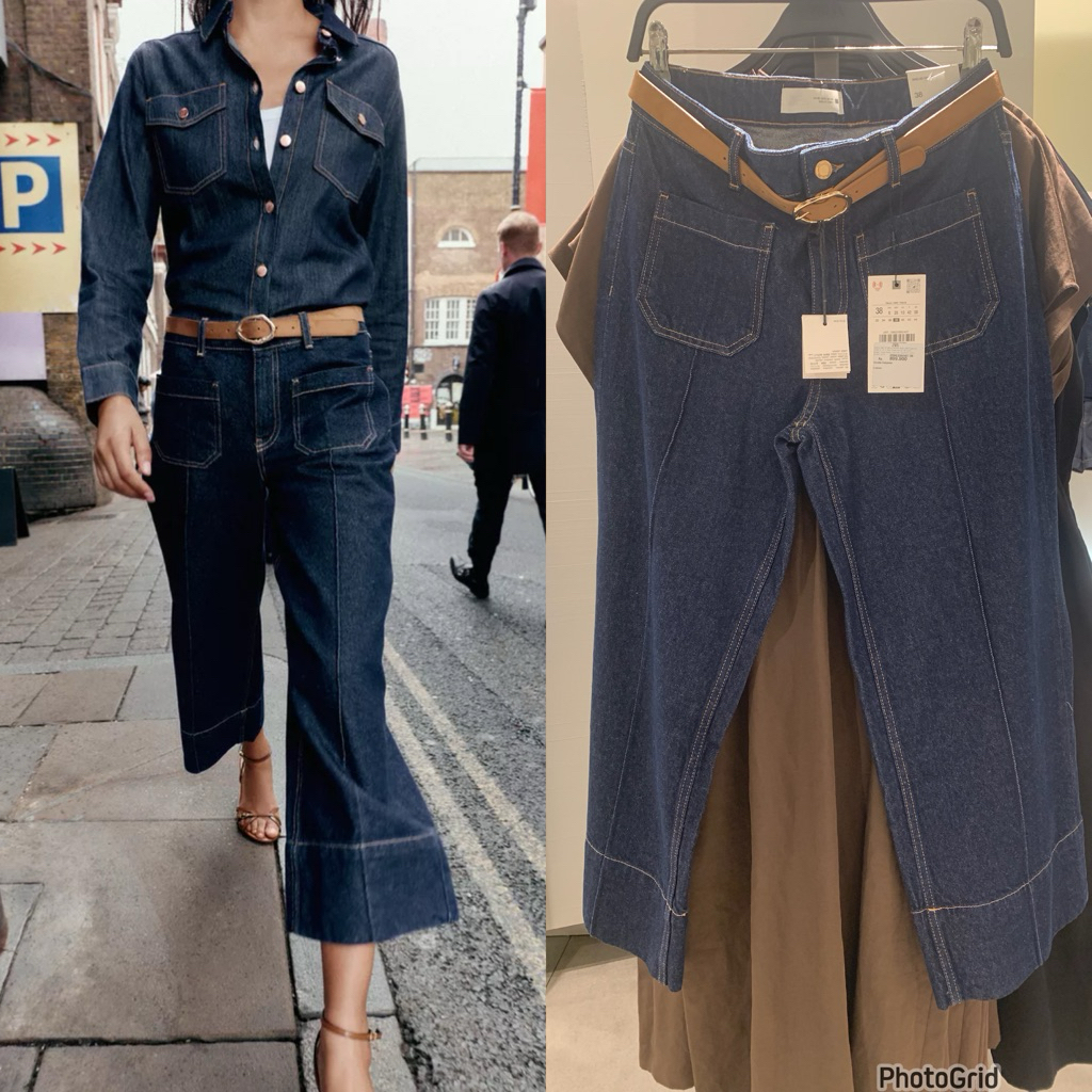 celana baggy fit Zara wide loose croped  mini flare original store Free paperbag |jastip_titipoutfit